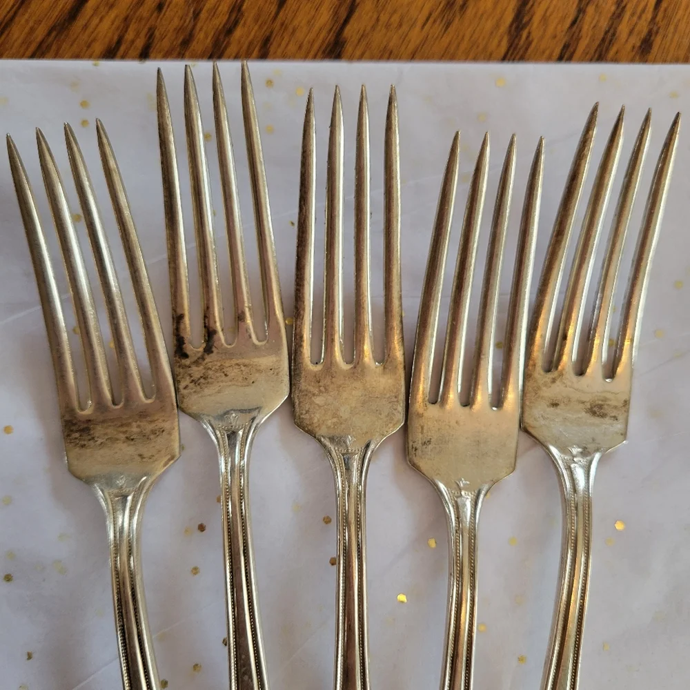 Vintage Silverplate Flatware Bundle 5 Forks 2 Long Spoons 1 Spreader